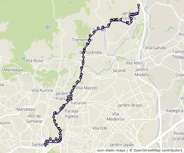 Mapa do itinerário da linha