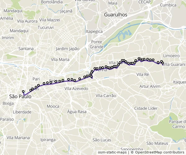Mapa do itinerário da linha