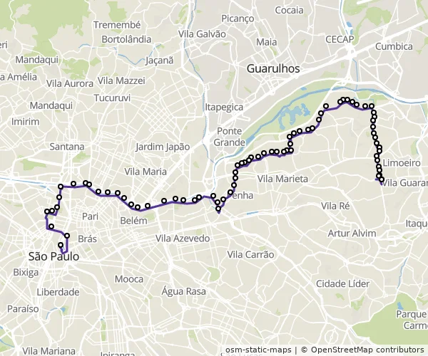 Mapa do itinerário da linha