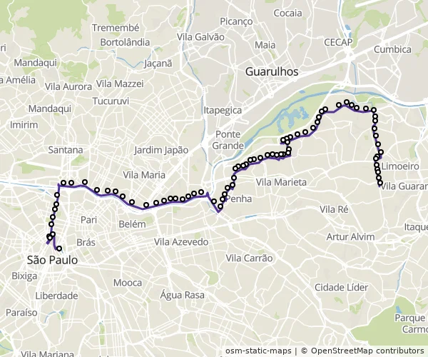 Mapa do itinerário da linha