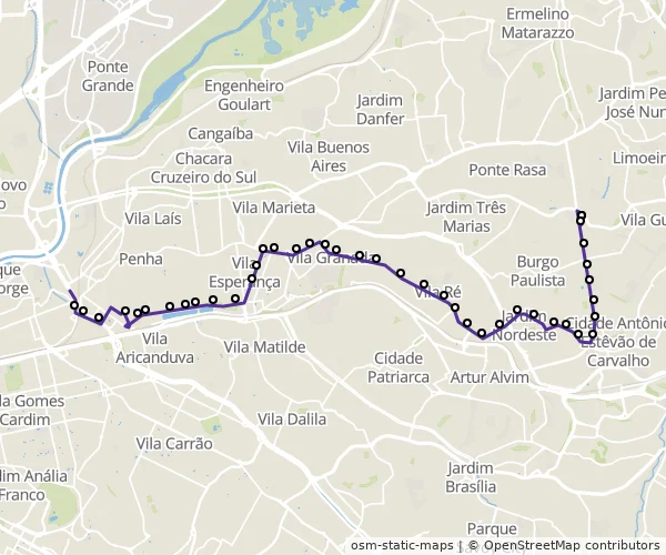 Mapa do itinerário da linha