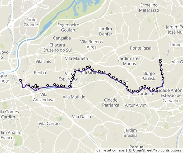Mapa do itinerário da linha