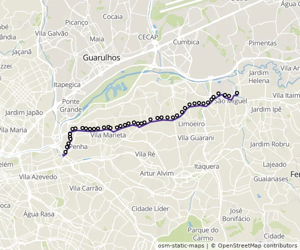 Mapa do itinerário da linha