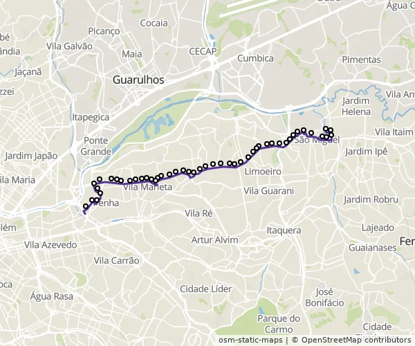 Mapa do itinerário da linha