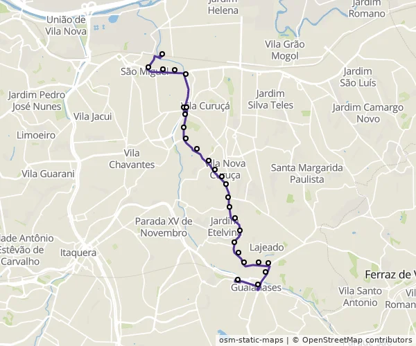 Mapa do itinerário da linha