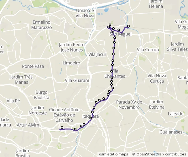Mapa do itinerário da linha