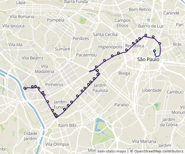 Mapa do itinerário da linha