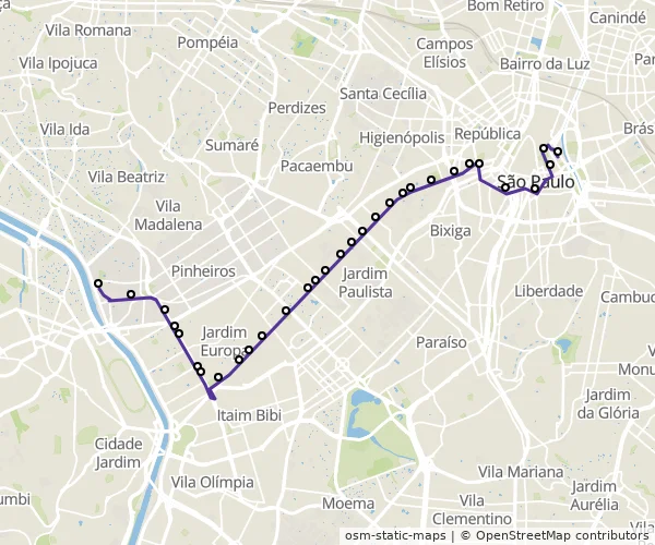 Mapa do itinerário da linha