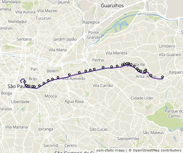Mapa do itinerário da linha