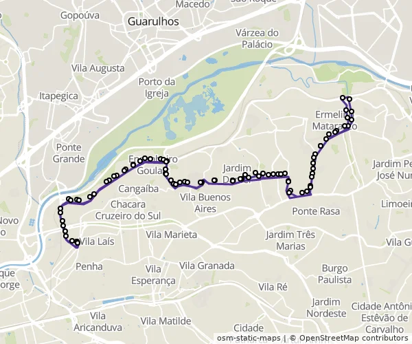 Mapa do itinerário da linha
