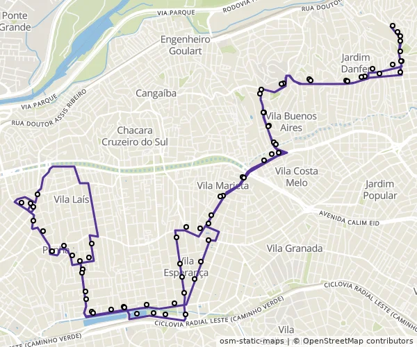 Mapa do itinerário da linha