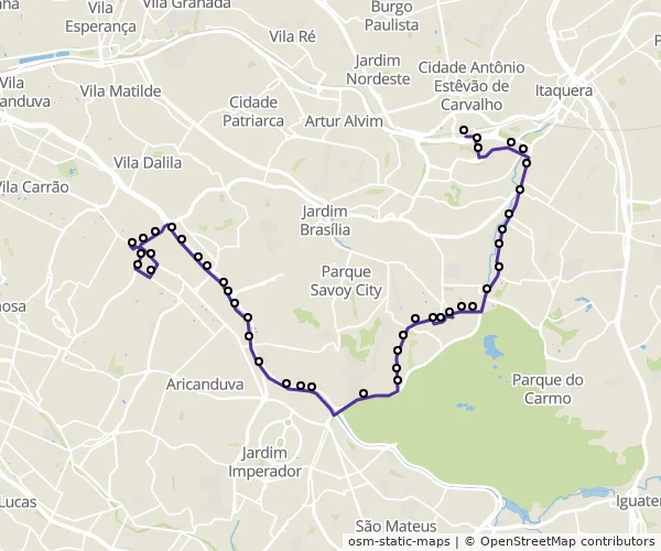 Mapa do itinerário da linha