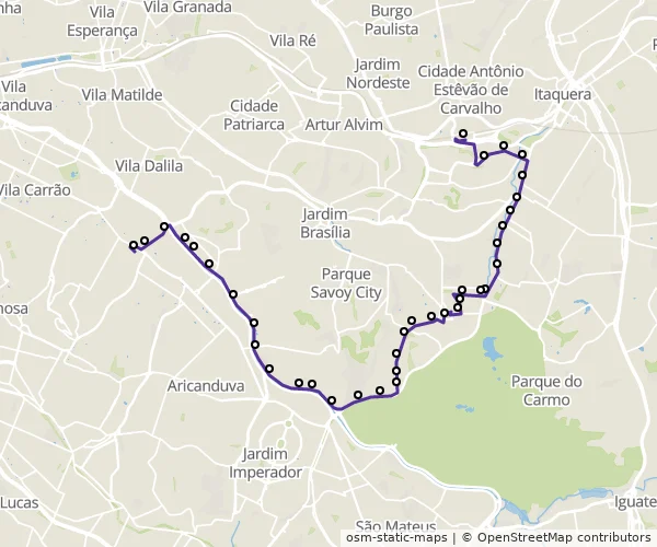 Mapa do itinerário da linha