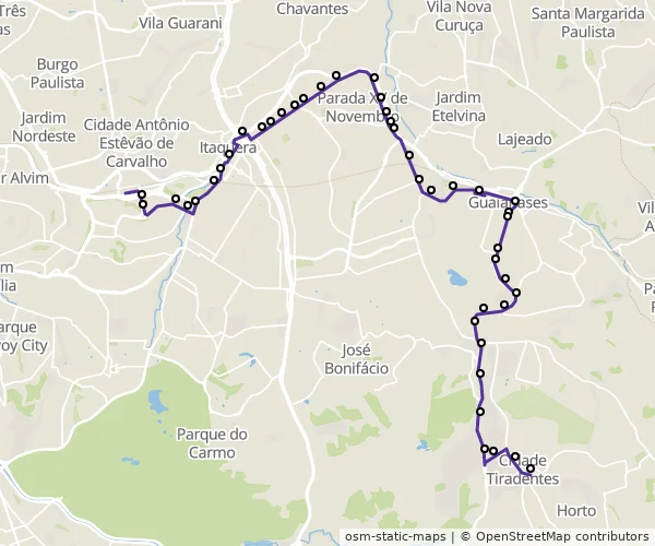 Mapa do itinerário da linha