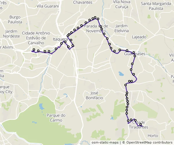 Mapa do itinerário da linha