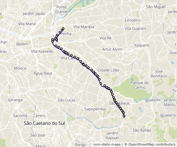 Mapa do itinerário da linha