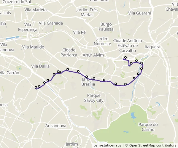 Mapa do itinerário da linha