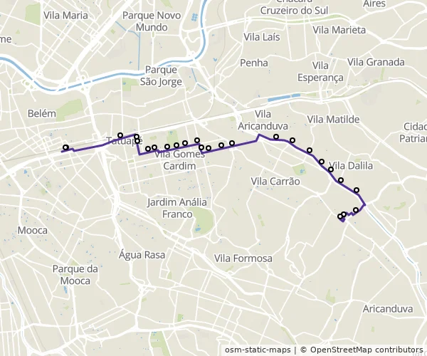 Mapa do itinerário da linha
