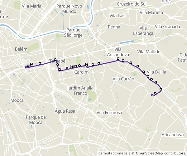 Mapa do itinerário da linha