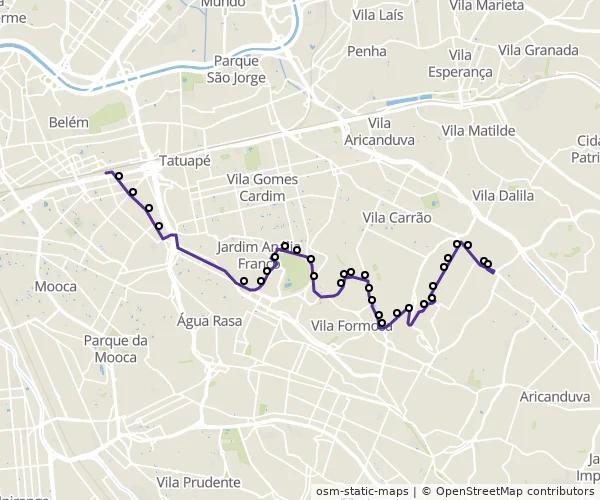 Mapa do itinerário da linha