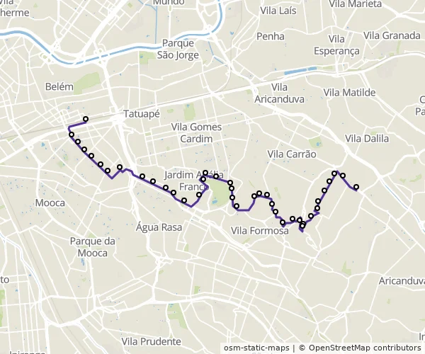 Mapa do itinerário da linha