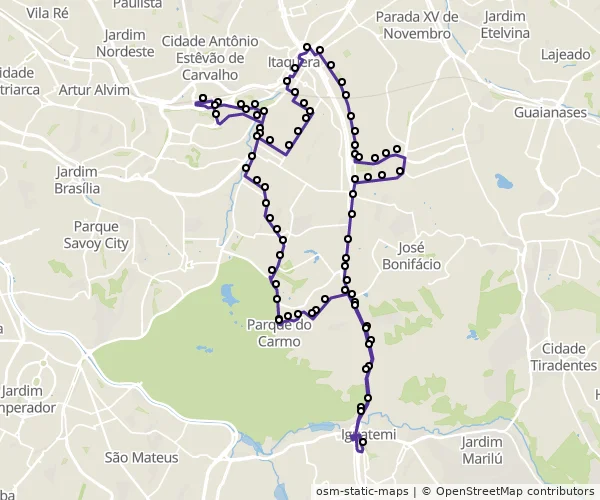 Mapa do itinerário da linha