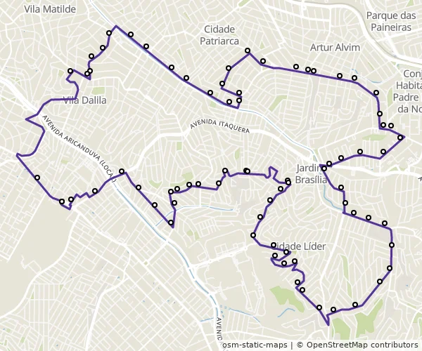 Mapa do itinerário da linha