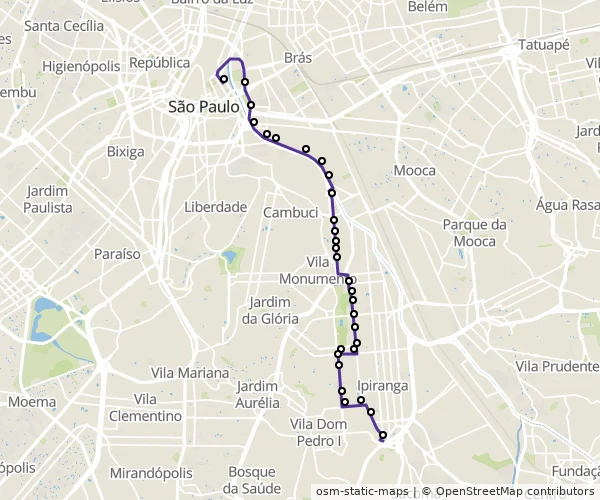 Mapa do itinerário da linha