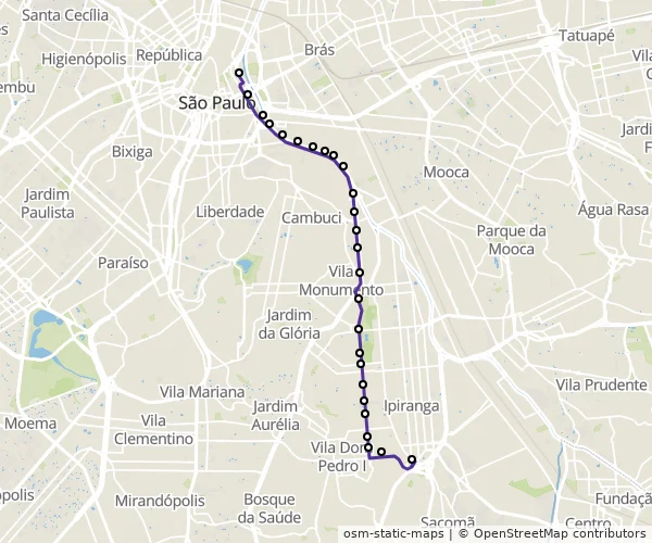Mapa do itinerário da linha