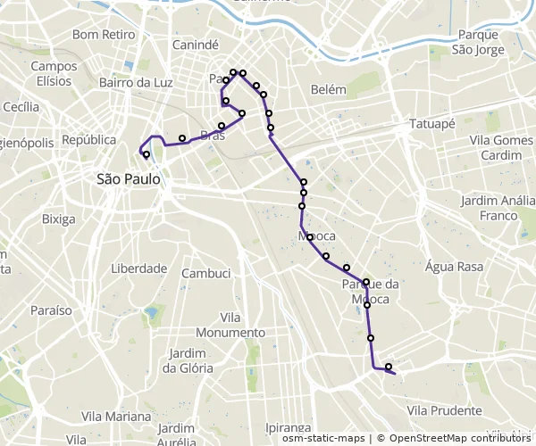 Mapa do itinerário da linha