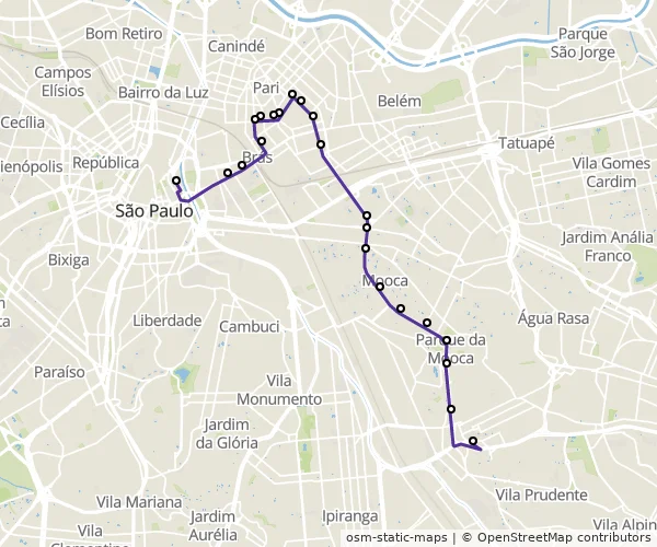Mapa do itinerário da linha