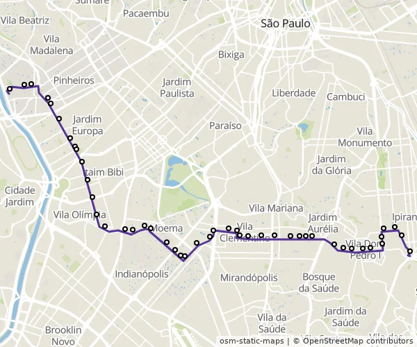 Mapa do itinerário da linha