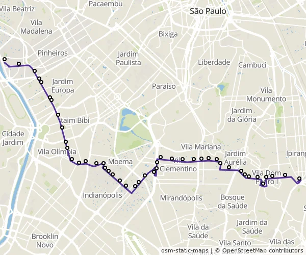 Mapa do itinerário da linha