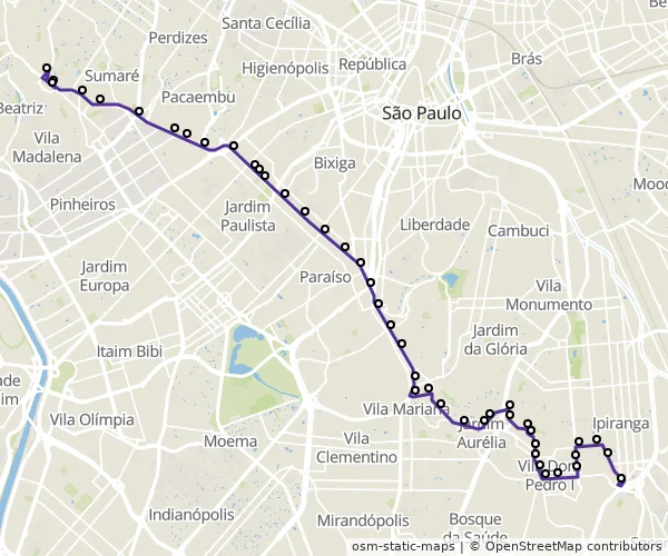 Mapa do itinerário da linha