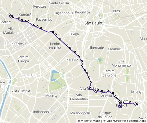 Mapa do itinerário da linha
