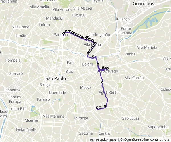 Mapa do itinerário da linha