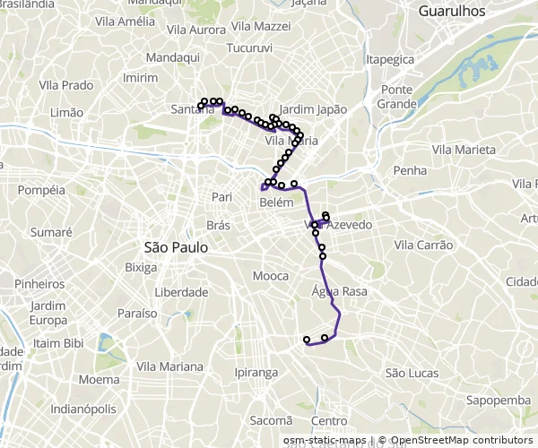 Mapa do itinerário da linha