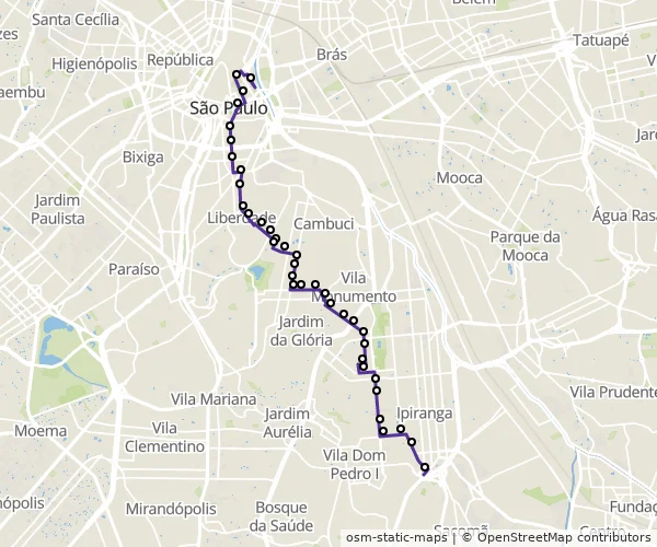 Mapa do itinerário da linha