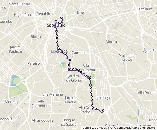Mapa do itinerário da linha