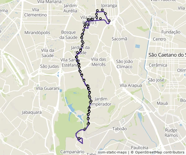 Mapa do itinerário da linha