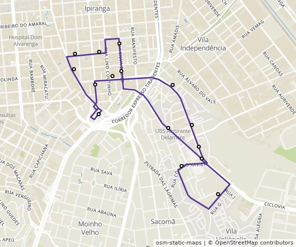 Mapa do itinerário da linha