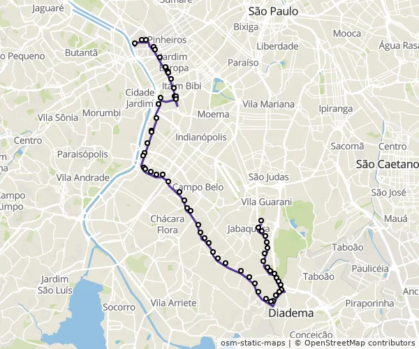 Mapa do itinerário da linha