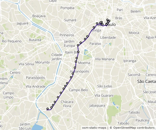 Mapa do itinerário da linha