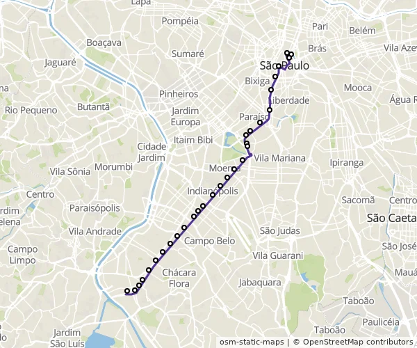 Mapa do itinerário da linha