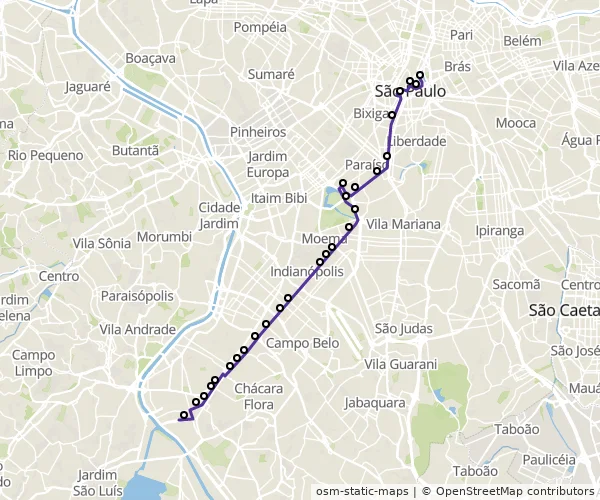 Mapa do itinerário da linha