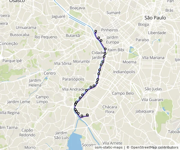 Mapa do itinerário da linha