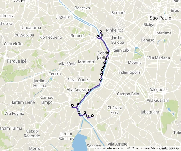 Mapa do itinerário da linha
