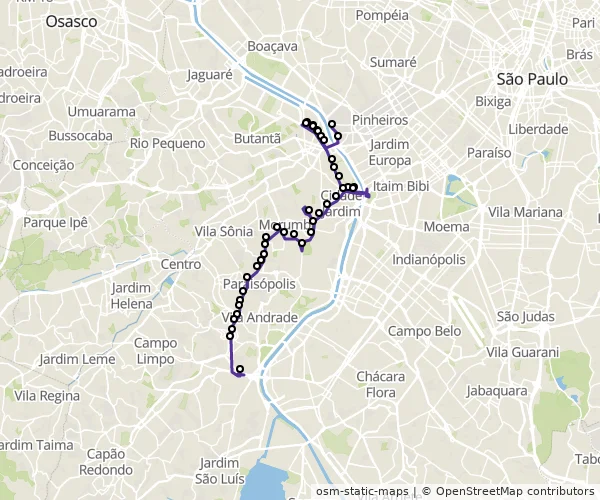 Mapa do itinerário da linha