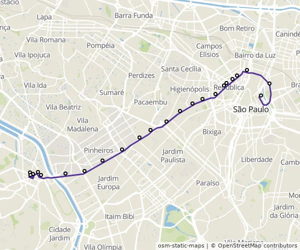 Mapa do itinerário da linha