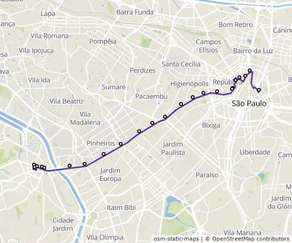 Mapa do itinerário da linha